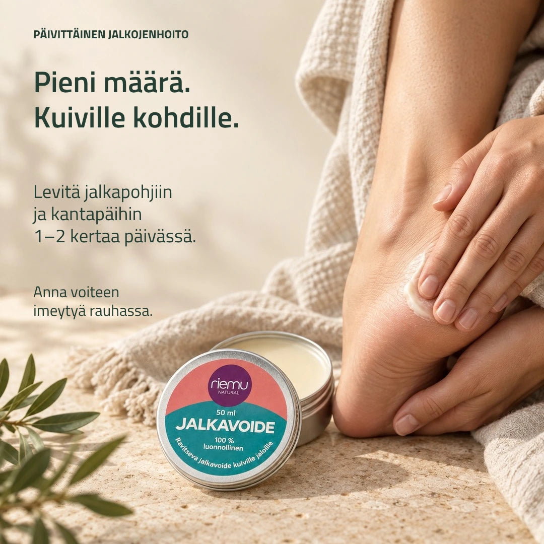 Jalkavoiteen käyttö kuiville jalkapohjille ja kantapäille